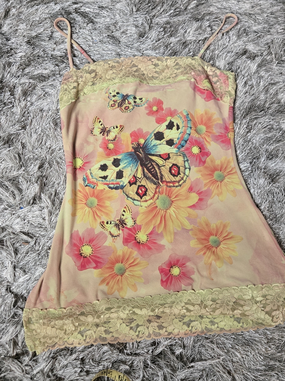 Y2K Gadzooks Butterfly & Floral Lace Trim Cami